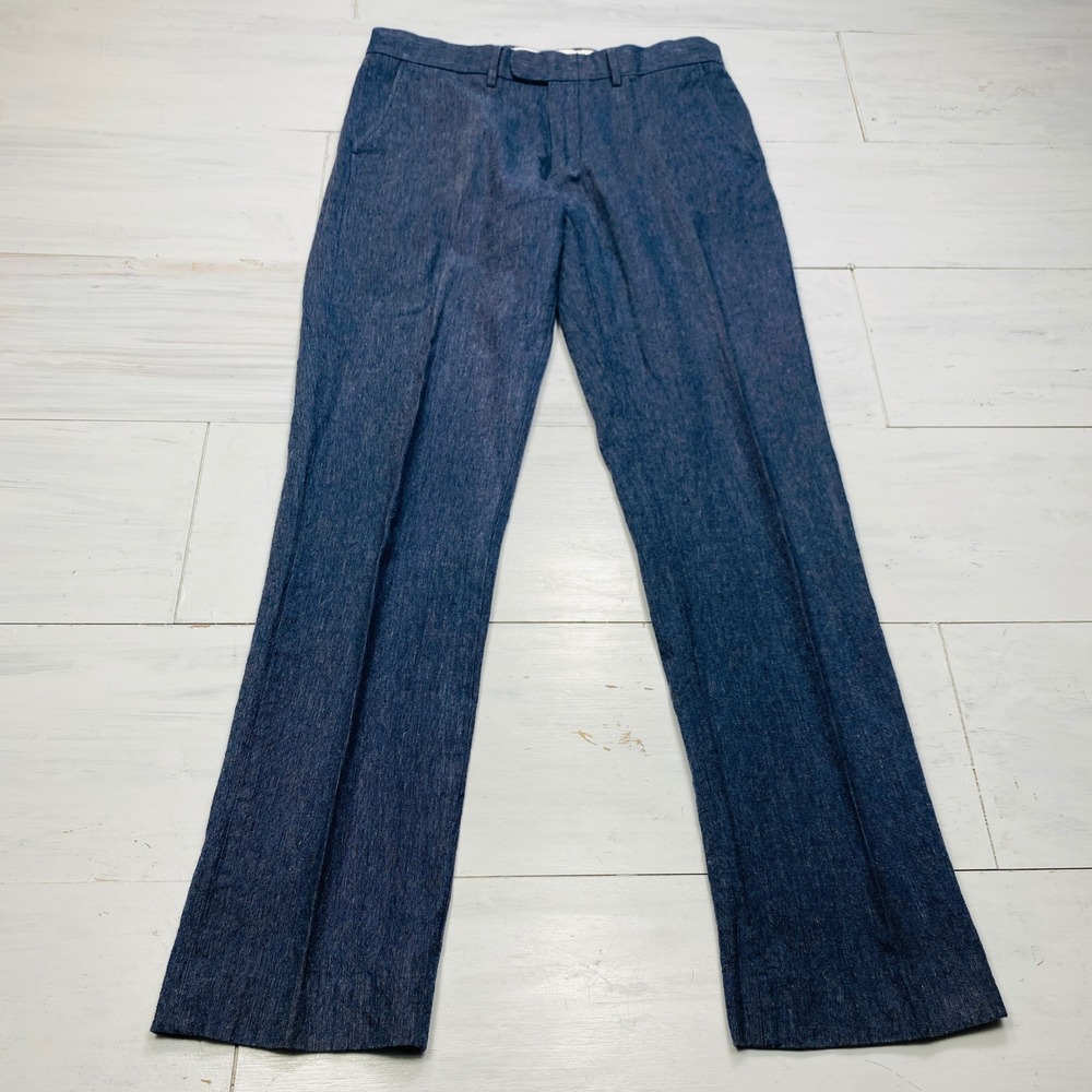 J.Crew Slim Bedford Pants Mens 32x34 Blue Linen Cotton Blend Textured Trousers